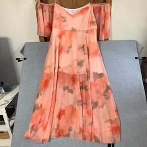 XPLUSWEAR Floral Maxi Dress Romantic Plus Size Peach NWT Cold Shoulder Chiffon